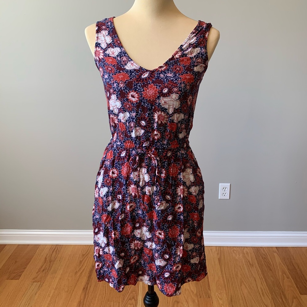 Hinge Floral Print Sleeveless Drawstring Dress XXS